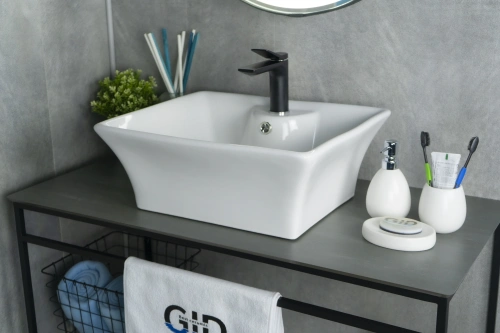 Раковина керамическая Gid Geométrico 51121 50х40 накладная цвет белый 1 отверстие под смеситель - фото 5