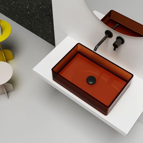 Раковина из полиэфирной смолы Abber KRISTALL AT2803Opal 60х40 накладная цвет коричневый без отверстий под смеситель - фото 3