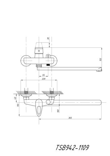 Cмеситель для ванны и душа TSARSBERG TSB-942-1109 настенный хром - фото 4
