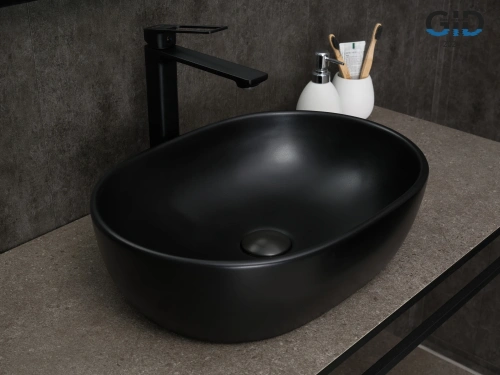 Раковина керамическая Gid Lago 53370 50х40 накладная цвет черный без отверстий под смеситель - фото 3