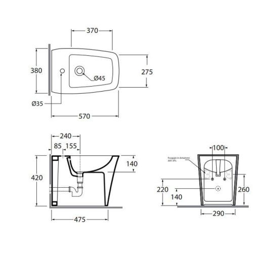 Биде напольное Azzurra Jubilaeum HEBIT000000MBI*1 цвет белый - фото 2