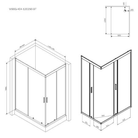 Душевой уголок Am.Pm Gem W90G-404-120290-BT 120х90 стекло прозрачное профиль черный без поддона