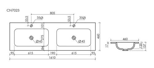 Раковина из сантехнического фарфора Ceramica Nova GRACE CN7023MB 160х50 накладная цвет черный - фото 4