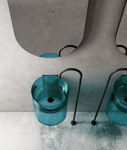 Раковина из полиэфирной смолы Abber KRISTALL AT2704Aquamarin 40х40 подвесная цвет зеленый без отверстий под смеситель - фото 3