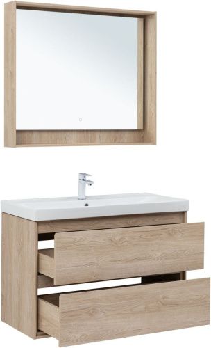 Тумба под раковину Aquanet Милан 00336385 100х50 подвесная цвет бежевый - фото 4