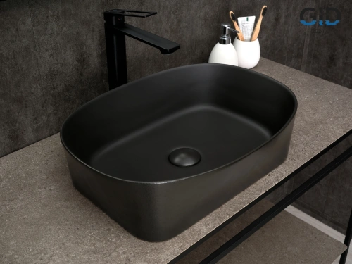 Раковина керамическая Gid Creativo 53380 50х40 накладная цвет черный без отверстий под смеситель - фото 4
