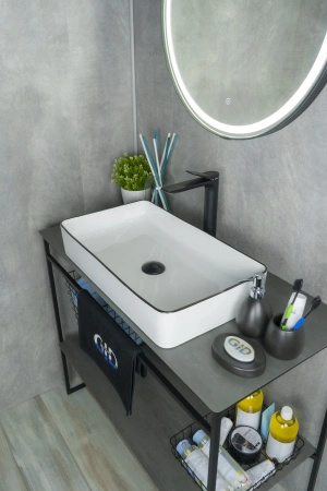 Раковина керамическая Gid Geométrico 52225 60х30 накладная цвет белый/черный без отверстий под смеситель