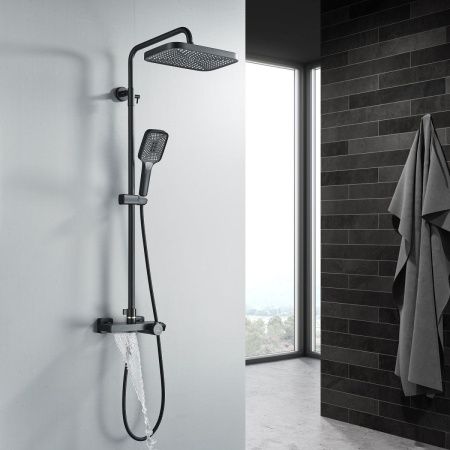 Душевая стойка Rose R1896H-6 настенная цвет черный с термостатом
