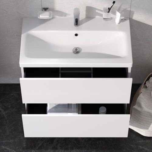 Комплект мебели: тумба с раковиной + смеситель + зеркало + аксессуары Am.Pm Gem BK90GA 80х40 подвесной цвет белый - фото 5