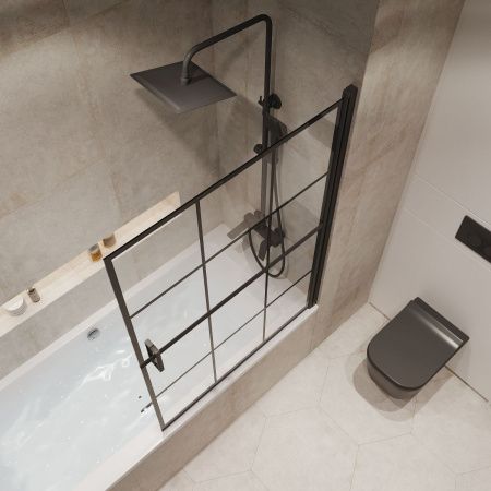 Душевая шторка на ванну Niagara Nova NG-08-90BLACK 90х140 стекло с рисунком профиль черный ориентация универсальная