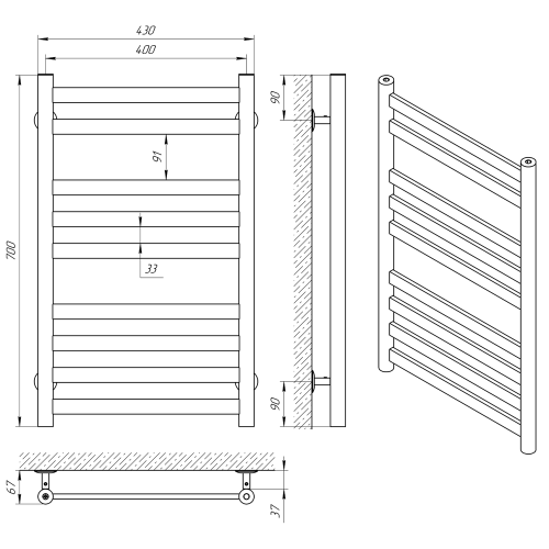 Полотенцесушитель водяной Indigo Slim LSLW70-40 45х70 хром - фото 4