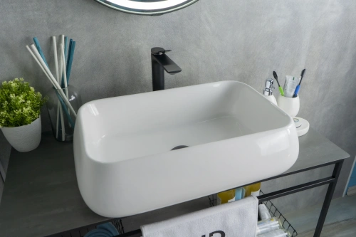 Раковина керамическая Gid Geométrico 51134 60х40 накладная цвет белый без отверстий под смеситель - фото 5