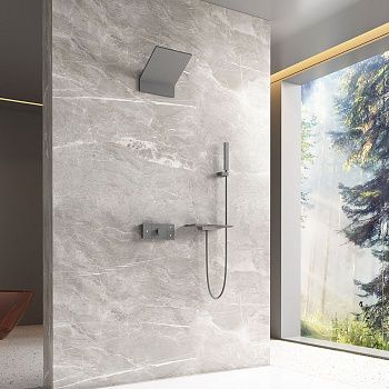 Душевая система Vincea VSFW-2F11TGM встраиваемая в стену цвет вороненая сталь с термостатом