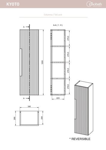 Шкаф-пенал Visobath Kyoto 77469/Quarzo 30х120 подвесной цвет серый - фото 2