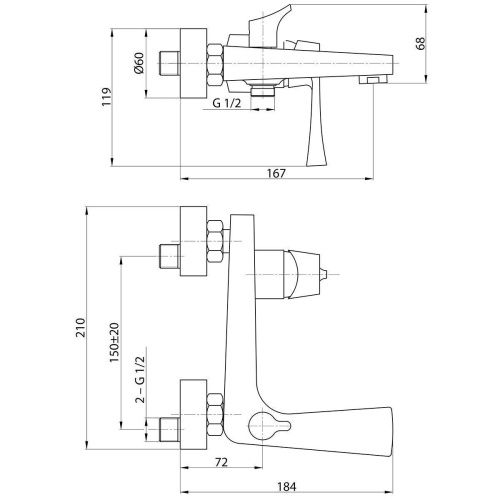 Смеситель для ванны Rossinka RS34 RS34-31 настенный хром - фото 3