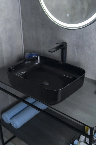 Раковина керамическая Gid Geométrico 53351 50х40 накладная цвет черный без отверстий под смеситель - фото 3