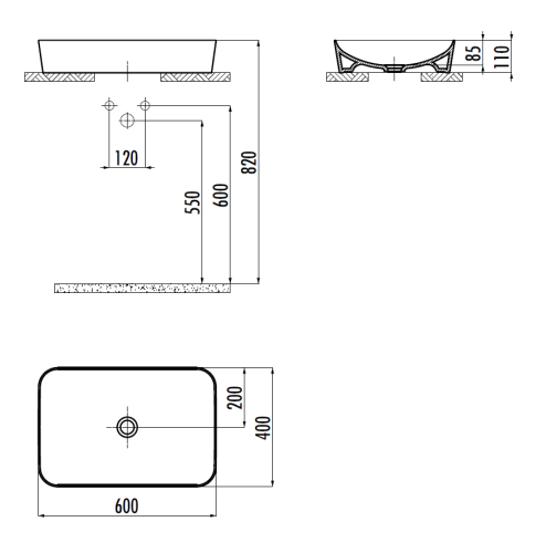 Раковина из сантехнического фарфора Creavit Ultra UL060-00MB00E-0000 60х40 накладная цвет белый 1 отверстие под смеситель - фото 2