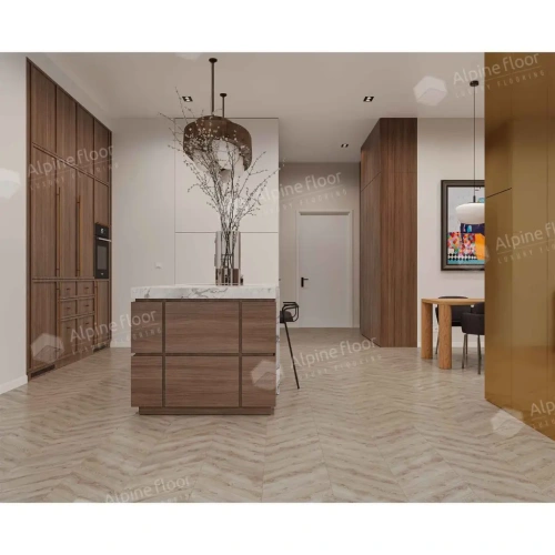 SPC ламинат Alpine Floor Chervon Alpine ECO 18-21 MC Гикори Chevron толщина 0.5 см 43 класс 600х127 - фото 2