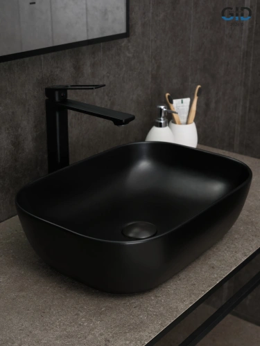Раковина керамическая Gid Geométrico 53367 50х30 накладная цвет черный без отверстий под смеситель - фото 2