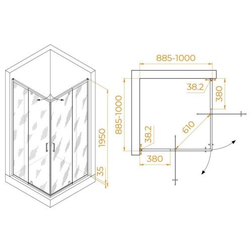 Душевой уголок RGW Passage 350803899-11 90х90 стекло прозрачное профиль хром без поддона - фото 2