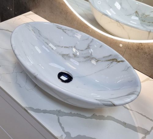 Раковина из сантехнического фаянса CeramaLux D1147-505(340) 50х30 накладная цвет многоцветный без отверстий под смеситель - фото 2