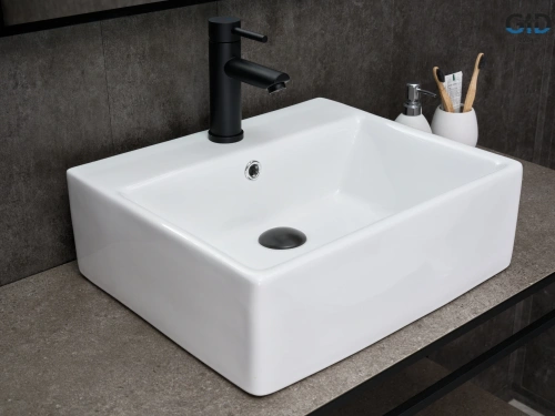 Раковина керамическая Gid Geométrico 51214 50х40 накладная цвет белый 1 отверстие под смеситель - фото 3