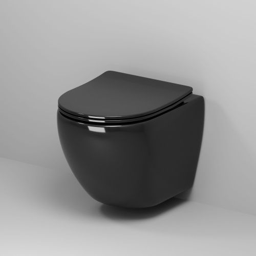 Унитаз подвесной Grossman Color GR-4455BS черный с сиденьем безободковый каскадный смыв - фото 2