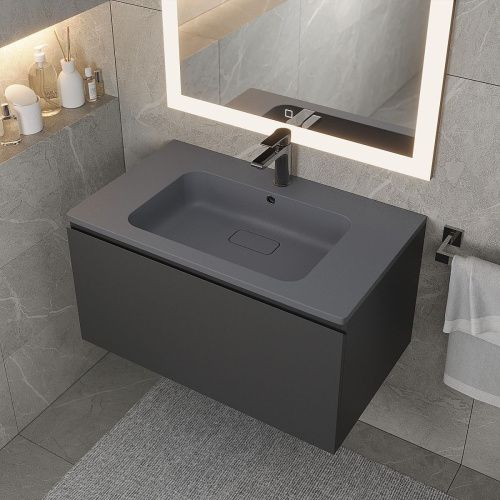 Раковина из искусственного камня Uperwood Lagoon Quartz 297000018 80х50 полувстраиваемая цвет серый - фото 3