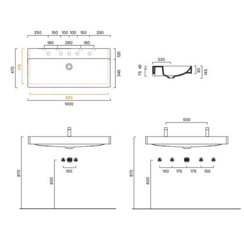 Раковина керамическая Catalano Green 421000001 100 см подвесная цвет белый без отверстий под смеситель - фото 2