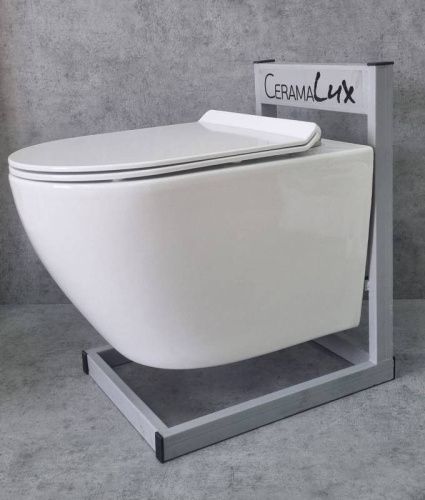 Унитаз подвесной CeramaLux 2196-2 белый с сиденьем микролифт каскадный смыв - фото 5