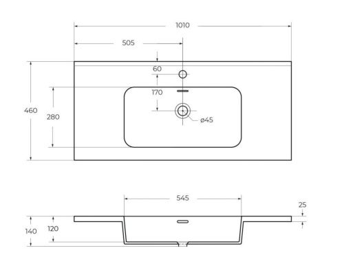 Раковина из искусственного камня Cezares 50170 100х50 подвесная цвет белый 1 отверстие под смеситель - фото 2
