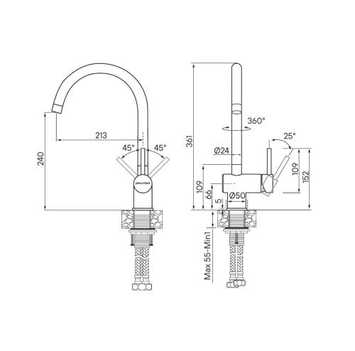 Смеситель для кухни Paulmark BEND Be212066-BS на мойку нержавеющая сталь - фото 3