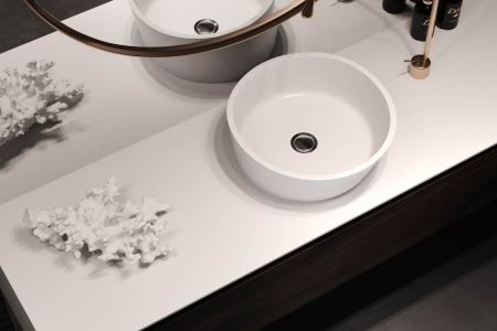 Раковина из искусственного камня Holbi ALMATEA 1.02.002.11.1 40х40 накладная цвет белый без отверстий под смеситель