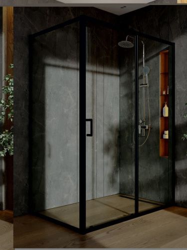 Душевой уголок Orange E23-14090TB 140х90 стекло прозрачное профиль черный без поддона - фото 4