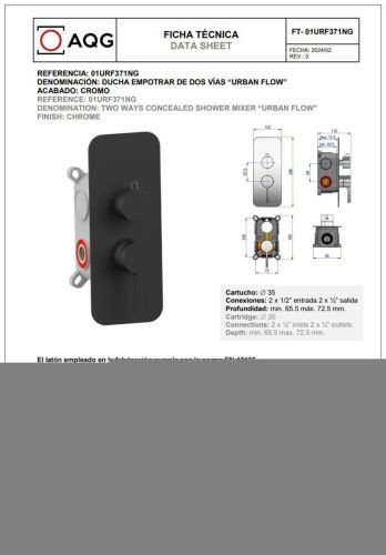 Душевая система AQG Urban Flow 19URFER23705 встраиваемая в стену цвет черный - фото 2