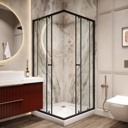 Душевой уголок Parly ZEQ911B 90х90 стекло прозрачное профиль черный с поддоном