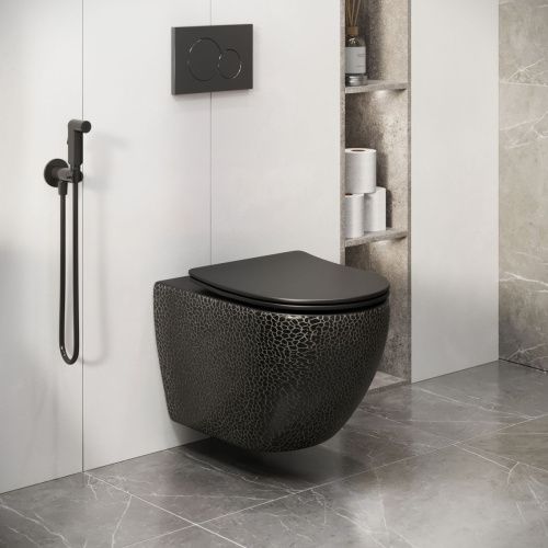 Унитаз подвесной Grossman Санфаянс GR-4455BBLS черный с сиденьем микролифт безободковый каскадный смыв - фото 5