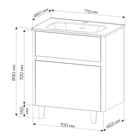 Тумба под раковину 1MarKa Mona Ц0000043600 70х50 цвет белый
