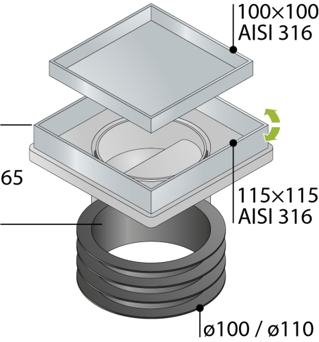 Душевой трап OMP Tea Kalamata 9977.592.9 10х10 хром - фото 2