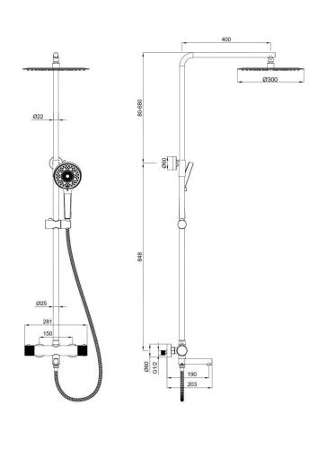 Душевая стойка Wonzon & Woghand WW-88739902-MB настенная цвет черный с термостатом - фото 2