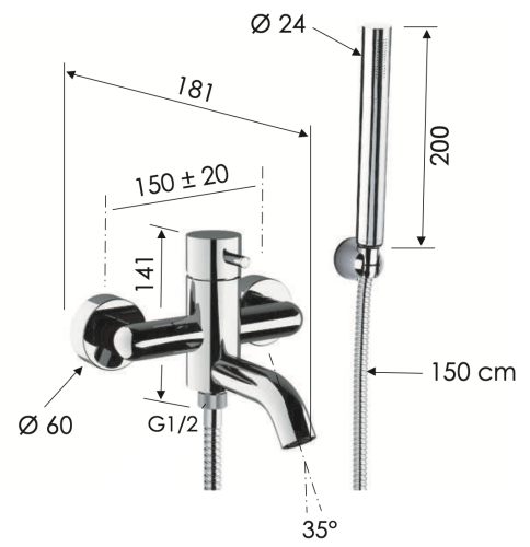 Смеситель для ванны Daniel Tokyo TK610DP настенный золото - фото 2