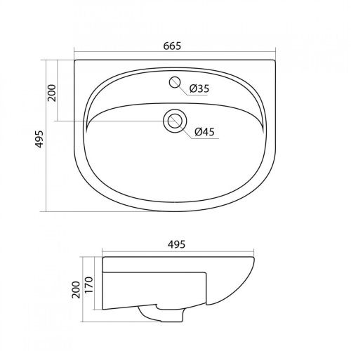 Раковина керамическая Onika Стелла 1WH110174 70х50 накладная цвет белый 1 отверстие под смеситель - фото 4