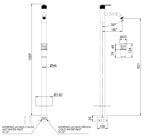 Смеситель для раковины Daniel Brooklyn BY688DP напольный золото - фото 2