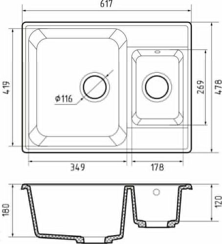 Кухонная мойка Granfest Quarz 09 черный 60х50 цвет черный поверхность матовая - фото 3