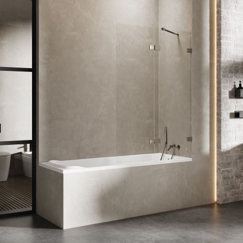 Душевая шторка на ванну New Trendy AVEXA Gunmetal brushed EXK-3530 140х150 стекло прозрачное профиль оружейная сталь ориентация правая - фото 2