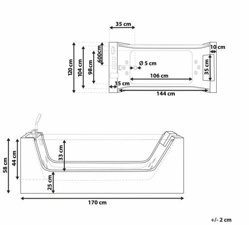 Ванна акриловая гидромассажная Cerutti SPA C-454A 170х120 пристенная прямоугольная с ножками - фото 5