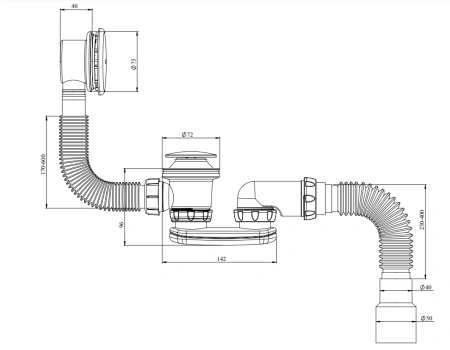 Сифон с переливом для ванны Salini 23101H хром