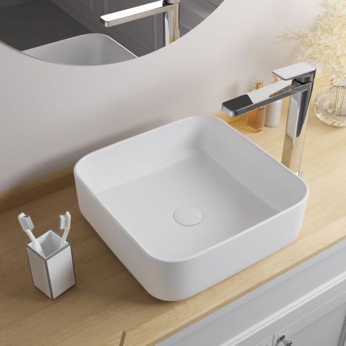 Раковина из сантехнического фарфора Iddis Bridge BRIWM04i27 40х40 накладная цвет белый без отверстий под смеситель - фото 5