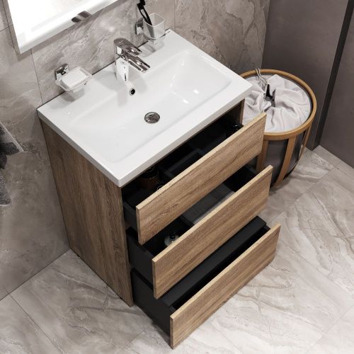 Комплект мебели: тумба с раковиной + смеситель + зеркало + аксессуары Am.Pm Gem S BK91GC 60х40 подвесной цвет коричневый - фото 3