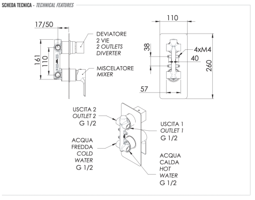 Смеситель для душа Remer Energy EY92 встраиваемый в стену хром - фото 2